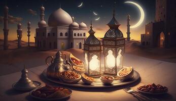 banier voor Ramadan kareem, generatief ai foto