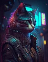 cyberpunk kat realistisch illustratie gemaakt met ai gereedschap foto