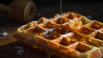 wafel met boter en esdoorn- siroop illustratie ai generatief foto