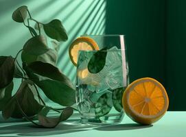 glas van grapefruit sap met plakjes van oranje illustratie ai generatief foto