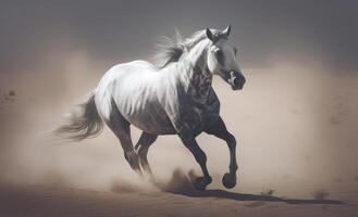 wit paard galopperen in de woestijn. illustratie ai generatief foto