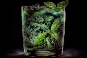 generatief ai illustratie van mojito cocktail met ijs en munt, perfect voor zomer foto