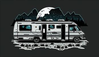 ai gegenereerd. ai generatief. generatief ai. wijnoogst retro camper rv huis vrachtwagen. avontuur reis reis motiverende poster. kan worden gebruikt voor decoratie en inspiratie. grafisch kunst foto