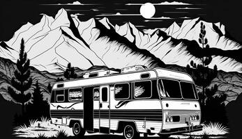 ai gegenereerd. ai generatief. generatief ai. wijnoogst retro camper rv huis vrachtwagen. avontuur reis reis motiverende poster. kan worden gebruikt voor decoratie en inspiratie. grafisch kunst foto