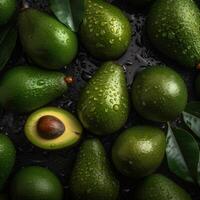 groen nat avocado's geplaatst samen generatief ai foto
