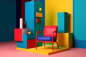 ai gegenereerd kleurrijk hedendaags binnen- visie met modern meubilair foto