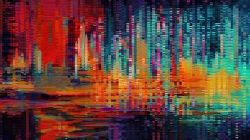 kleurrijk digitaal glitch kunst vervorming illustratie achtergrond met generatief ai foto