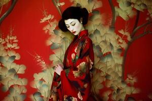 ai gegenereerd vrouw geisha, modern Japans stijl foto