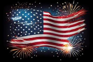 gelukkig arbeid dag, Amerikaans vlag met vuurwerk Scherm achtergrond. generatief ai foto