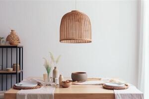 ai gegenereerd binnenshuis boho stijl dining kamer foto