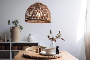 ai gegenereerd binnenshuis boho stijl dining kamer foto