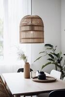 ai gegenereerd binnenshuis boho stijl dining kamer foto