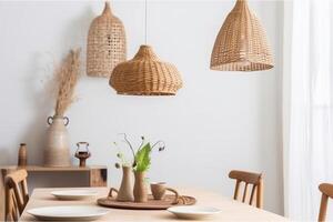 ai gegenereerd binnenshuis boho stijl dining kamer foto