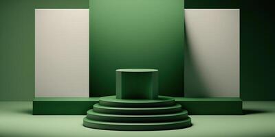 realistisch 3d groen thema podium voor Product Scherm. ai gegenereerd foto