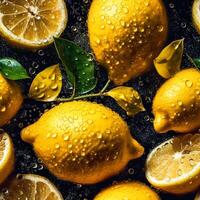 vers sappig citroenen in Doorzichtig koolzuurhoudend water bubbel, naadloos patroon. ai generatief foto