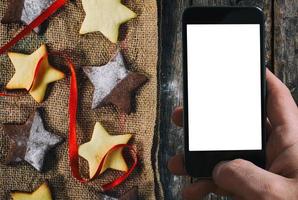 Kerstmis koekjes en blanco scherm foto