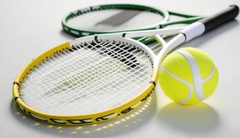 tennis rackets en bal Aan wit achtergrond, generatief ai foto