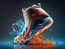 basketbal futuristische concept, oranje en blauw, vloeistof het formulier, commercieel foto, generatief ai foto