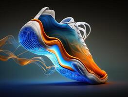 basketbal futuristische concept, oranje en blauw, vloeistof het formulier, generatief ai foto