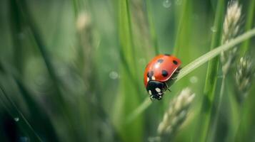 lieveheersbeestje Aan natuurlijk achtergrond. illustratie ai generatief foto