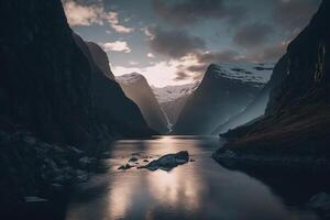 rustig ochtend- visie van geirangerfjord. generatief ai foto