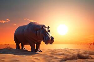 Afrikaanse nijlpaard voor Afrika dag Bij zonsopkomst. ai gegenereerd. foto