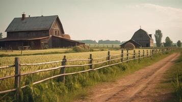 rustiek boerderij Aan veld- generatief ai foto