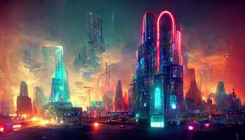 concept van een cyberpunk metaverse stad. generatief ai foto