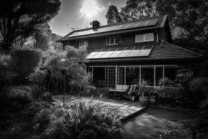 fotorealistisch zonne- panelen geïnstalleerd Aan de dak van een modern huis, benadrukkend de gebruik van alternatief energie voor een duurzame toekomst. foto