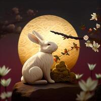 vol maan Chinese voorjaar festival konijn. generatief ai foto