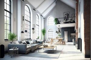 nieuw modern Scandinavisch zolder appartement. generatief ai foto