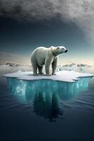 polair beer staand Aan een stuk van ijs drijvend. generatief ai foto
