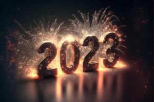 nieuw jaar 2023 achtergrond met vuurwerk en de brief. generatief ai foto