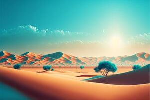 ochtend- landschap met woestijn zand duinen. leeg inhoud. generatief ai foto