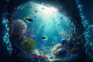 onder water oceaan achtergrond landschap. generatief ai foto
