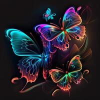 neon vlinders 2d wit achtergrond. generatief ai foto