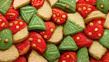 geweldig rood en groen Kerstmis koekjes met suikerglazuur net zo naadloos patroon, gedetailleerd, gekleurd. generatief ai foto