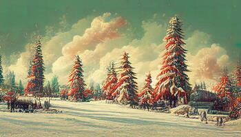 landschap voor winter en nieuw jaar vakantie Kerstmis kaart achtergrond. generatief ai foto