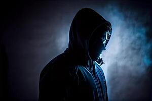 silhouet hacker in virtueel wereld. generatief ai foto