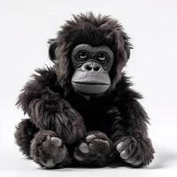 schattig gorilla dier pluche speelgoed- wit achtergrond dier pop met generatief ai foto
