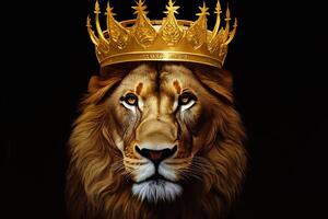 de leeuw is vervelend kroon met ai gegenereerd. foto