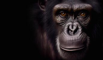 dichtbij omhoog chimpansee portret gemaakt met generatief ai foto