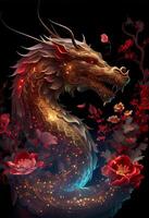 een rood goud Chinese draak. generatief ai foto