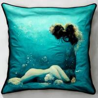 hoofdkussen met een afbeelding van een vrouw in de water. generatief ai. foto