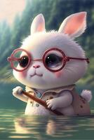 pixar stijl een super schattig en gelukkig wit fee konijn. generatief ai. foto