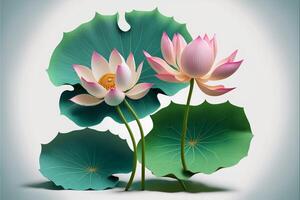meer blauw lotus bladeren roze lotus bloem. generatief ai. foto