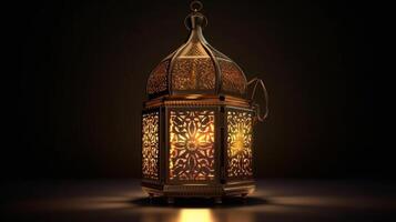 ai generatief traditioneel Arabisch lantaarn in de donker. Ramadan kareem achtergrond. selectief focus. foto