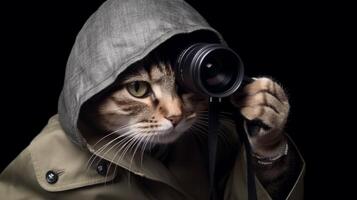 ai generatief een kat in spion kleding foto