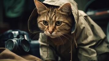 ai generatief een kat in spion kleding foto