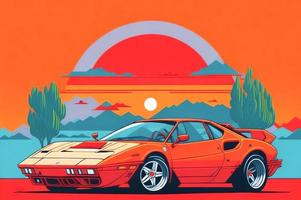 klassiek Op maat spier auto racing in retro stijl vector illustratie, log icoon insigne foto